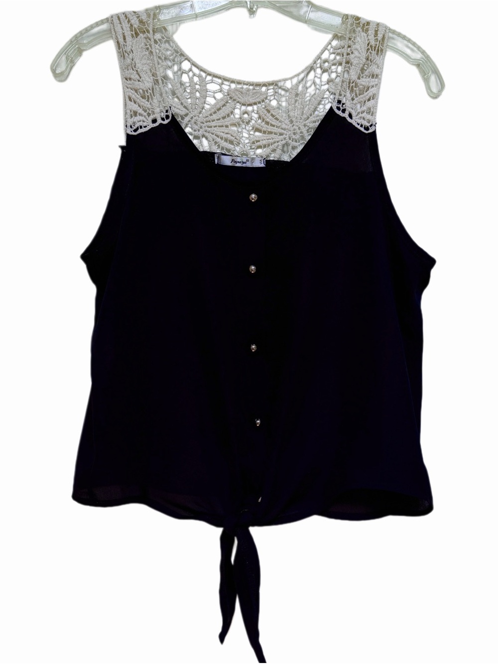 Papaya Navy Sleeveless Top with Cream Crochet Upper Panel – Size M